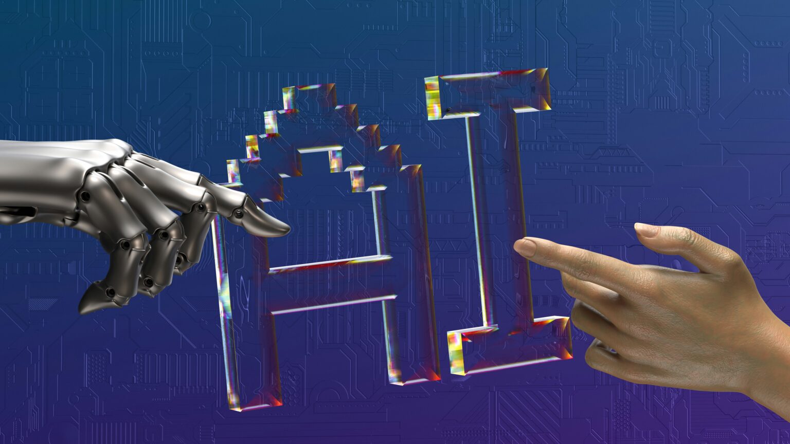 An image of two hands with the word AI in the center